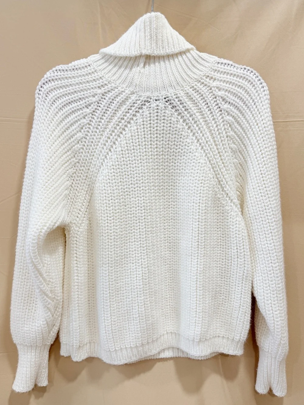 Wool Happen Ivory Chunky Knit Turtleneck Sweater Balloon Sleeve Size Small